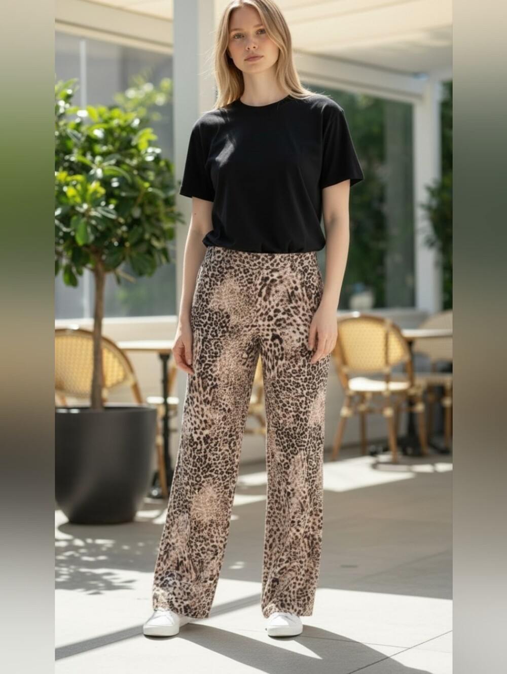 NWOT Zara Leopard-Print Wide-Leg Pants in Beige, Brown Size L